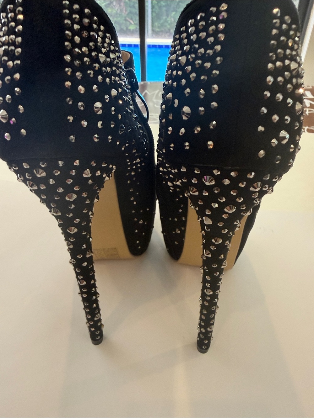 Black size 36 Crystal-Embellished Women's High Heel Booties - Picture 3 of 9